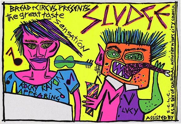 Artist: b'REDBACK GRAPHIX' | Title: b'Sludge.' | Date: 1982 | Technique: b'screenprint, printed in colour, from four stencils' | Copyright: b'\xc2\xa9 Michael Callaghan' Artist: b'REDBACK GRAPHIX' | Title: b'Sludge.' | Date: 1982 | Technique: b'screenprint, printed in colour, from four stencils' | Copyright: b'\xc2\xa9 Michael Callaghan'