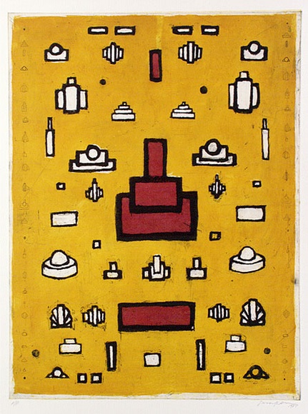 Artist: b'Ritson, Sarah.' | Title: b'Buildings' | Date: 1987 | Technique: b'etching and aquatint, printed in colour, from two plates' Artist: b'Ritson, Sarah.' | Title: b'Buildings' | Date: 1987 | Technique: b'etching and aquatint, printed in colour, from two plates'