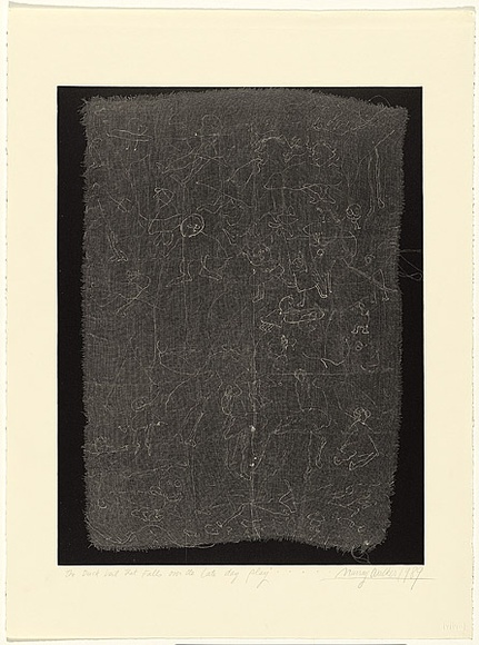 Artist: b'WALKER, Murray' | Title: b'The dusk veil that falls over the late day play...' | Date: 1989 | Technique: b'monotype, printed in black ink, from one plate' Artist: b'WALKER, Murray' | Title: b'The dusk veil that falls over the late day play...' | Date: 1989 | Technique: b'monotype, printed in black ink, from one plate'