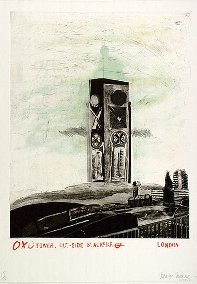 Artist: b'Moore, Mary.' | Title: b'Oxo Tower, outside Blackfriars' | Date: 1980 | Technique: b'lithograph, printed in colour, from five plates, etching printed in black ink, from one plate' | Copyright: b'\xc2\xa9 Mary Moore' Artist: b'Moore, Mary.' | Title: b'Oxo Tower, outside Blackfriars' | Date: 1980 | Technique: b'lithograph, printed in colour, from five plates, etching printed in black ink, from one plate' | Copyright: b'\xc2\xa9 Mary Moore'