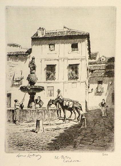 Artist: b'LINDSAY, Lionel' | Title: b'El potro, Cordova' | Date: 1942 | Technique: b'etching, printed in warm black ink with plate-tone, from one plate' | Copyright: b'Courtesy of the National Library of Australia' Artist: b'LINDSAY, Lionel' | Title: b'El potro, Cordova' | Date: 1942 | Technique: b'etching, printed in warm black ink with plate-tone, from one plate' | Copyright: b'Courtesy of the National Library of Australia'