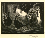 Artist: FIZELLE, Rah | Title: Rooster and hens. | Date: c.1930 | Technique: woodcut, printed in black ink, from one block