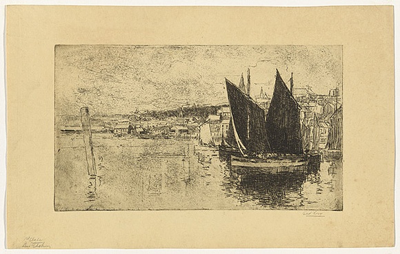 Artist: b'Long, Sydney.' | Title: b'Fishing boats, Whitby [1].' | Date: 1918 | Technique: b'etching printed in warm black ink, from one plate' | Copyright: b'Reproduced with the kind permission of the Ophthalmic Research Institute of Australia'