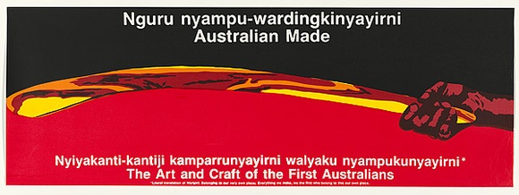 Artist: b'MACKINOLTY, Chips' | Title: b'The art and craft of the First Australians' | Date: c.1990 | Technique: b'screenprint, printed in colour, from seven stencils' Artist: b'MACKINOLTY, Chips' | Title: b'The art and craft of the First Australians' | Date: c.1990 | Technique: b'screenprint, printed in colour, from seven stencils'