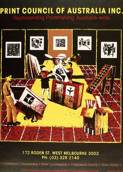 Artist: b'Another Planet Posters Inc.' | Title: b'Poster: Print Council of Australia: Representing printmaking Australia wide 1987.' | Date: 1987 | Technique: b'screenprint, printed in colour, from multiple stencils' Artist: b'Another Planet Posters Inc.' | Title: b'Poster: Print Council of Australia: Representing printmaking Australia wide 1987.' | Date: 1987 | Technique: b'screenprint, printed in colour, from multiple stencils'