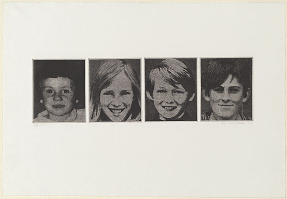 Artist: b'MADDOCK, Bea' | Title: b'Four' | Date: 1974 | Technique: b'photo-etching and aquatint, printed in black ink, from four abutted plates' Artist: b'MADDOCK, Bea' | Title: b'Four' | Date: 1974 | Technique: b'photo-etching and aquatint, printed in black ink, from four abutted plates'