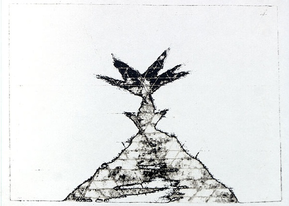 Artist: b'Roberts, Neil.' | Title: b'Eruptions 17' | Date: 1991 | Technique: b'pigment-transfer, printed in brown ink, from one bitumen paper plate' Artist: b'Roberts, Neil.' | Title: b'Eruptions 17' | Date: 1991 | Technique: b'pigment-transfer, printed in brown ink, from one bitumen paper plate'