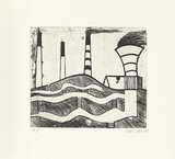 Artist: Bray, Vincent. | Title: not titled [mining landscape] | Date: 2001 | Technique: etching, printed in black ink, from one plate