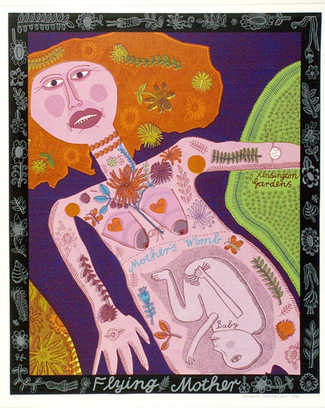 Artist: b'HANRAHAN, Barbara' | Title: b'Flying mother' | Date: 1976 | Technique: b'screenprint, printed in colour, from 15 stencils' Artist: b'HANRAHAN, Barbara' | Title: b'Flying mother' | Date: 1976 | Technique: b'screenprint, printed in colour, from 15 stencils'