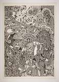 Artist: Wungi, Cecil King. | Title: not titled [composition with wigman and faces] | Date: c.1981 | Technique: photo-screenprint, printed in black ink, from one stencil