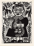 Artist: HANRAHAN, Barbara | Title: Girl with a cat | Date: 1988 | Technique: linocut, printed in black ink, from one block