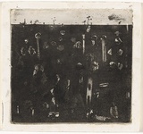 Artist: b'WILLIAMS, Fred' | Title: b'Landscape with green cloud and owl. (plaster cast from etching plate)' | Date: 1965-66 | Technique: b'cast plaster of etching plate' | Copyright: b'\xc2\xa9 Fred Williams Estate'