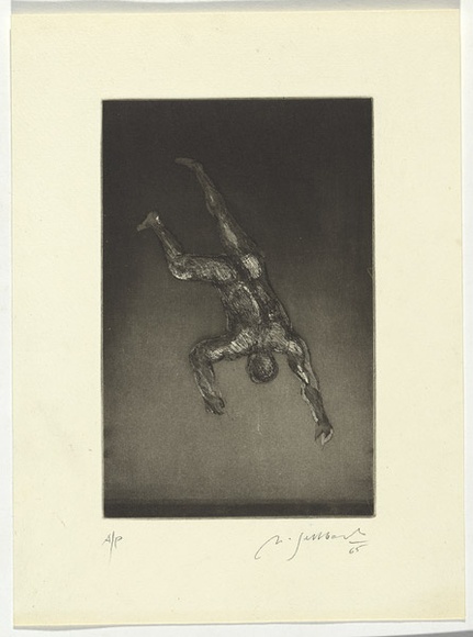 Artist: b'SELLBACH, Udo' | Title: b'(Falling man)' | Date: 1965 | Technique: b'etching and aquatint printed in black ink, from one plate' Artist: b'SELLBACH, Udo' | Title: b'(Falling man)' | Date: 1965 | Technique: b'etching and aquatint printed in black ink, from one plate'