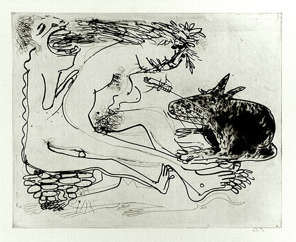 Artist: b'BOYD, Arthur' | Title: b'Nude with rabbit and syringe.' | Date: (1968-69) | Technique: b'etching and aquatint, printed in black ink, from one plate' | Copyright: b'Reproduced with permission of Bundanon Trust' Artist: b'BOYD, Arthur' | Title: b'Nude with rabbit and syringe.' | Date: (1968-69) | Technique: b'etching and aquatint, printed in black ink, from one plate' | Copyright: b'Reproduced with permission of Bundanon Trust'