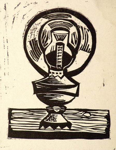 Artist: b'Barwell, Geoff.' | Title: b'(The lamp).' | Date: (1955) | Technique: b'linocut, printed in black ink, from one block' Artist: b'Barwell, Geoff.' | Title: b'(The lamp).' | Date: (1955) | Technique: b'linocut, printed in black ink, from one block'