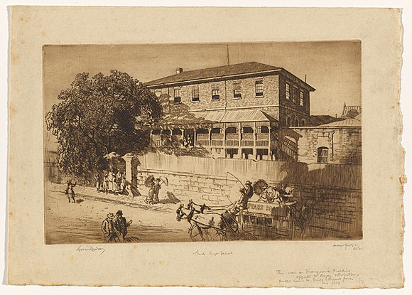 Artist: b'LINDSAY, Lionel' | Title: bGirl's High School, Castlereagh Street, Sydney | Date: 1919 | Technique: b'etching, printed in brown ink with plate-tone, from one plate' | Copyright: b'Courtesy of the National Library of Australia' Artist: b'LINDSAY, Lionel' | Title: bGirl's High School, Castlereagh Street, Sydney | Date: 1919 | Technique: b'etching, printed in brown ink with plate-tone, from one plate' | Copyright: b'Courtesy of the National Library of Australia'