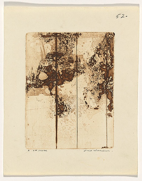 Artist: b'WILLIAMS, Fred' | Title: b'Landscape panel. Number 8' | Date: 1962 | Technique: b'engraving, drypoint, sugar aquatint, printed in black ink, from one zinc plate' | Copyright: b'\xc2\xa9 Fred Williams Estate' Artist: b'WILLIAMS, Fred' | Title: b'Landscape panel. Number 8' | Date: 1962 | Technique: b'engraving, drypoint, sugar aquatint, printed in black ink, from one zinc plate' | Copyright: b'\xc2\xa9 Fred Williams Estate'