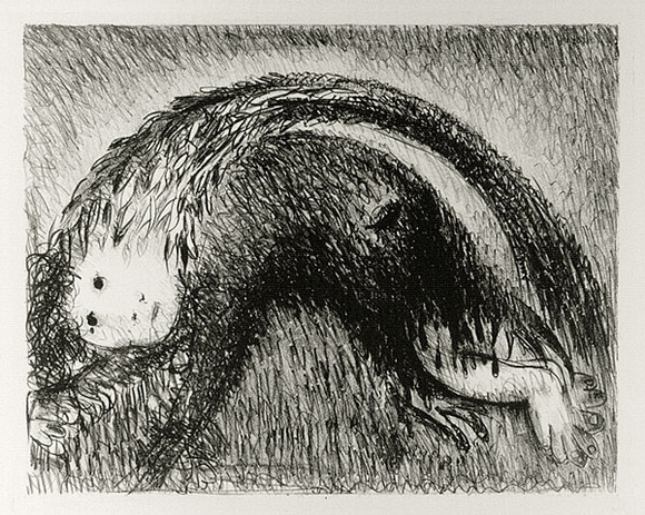 Artist: b'BOYD, Arthur' | Title: b'The Wolf of Gubbio with St Francis in a bent tree.' | Date: (1965) | Technique: b'lithograph, printed in black ink, from one plate' | Copyright: b'Reproduced with permission of Bundanon Trust' Artist: b'BOYD, Arthur' | Title: b'The Wolf of Gubbio with St Francis in a bent tree.' | Date: (1965) | Technique: b'lithograph, printed in black ink, from one plate' | Copyright: b'Reproduced with permission of Bundanon Trust'