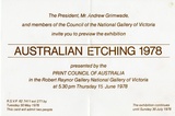 Artist: PRINT COUNCIL OF AUSTRALIA | Title: Invitation | Australian etching 1978 presented by the Print Council of Australia. Melbourne: National Gallery of Victoria, 15 June - 30 July 1978. | Date: 1978