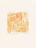 Artist: MEYER, Bill | Title: Shouk at Mahane Yehuda | Date: 1992 | Technique: etching, printed in mustard and red ink a la poupée, from one zinc plate | Copyright: © Bill Meyer