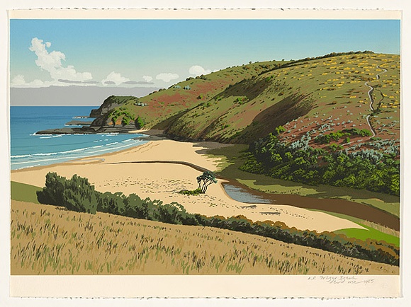 Artist: b'Rose, David.' | Title: b'Frazer beach' | Date: 1985 | Technique: b'screenprint, printed in colour, from multiple stencils' Artist: b'Rose, David.' | Title: b'Frazer beach' | Date: 1985 | Technique: b'screenprint, printed in colour, from multiple stencils'