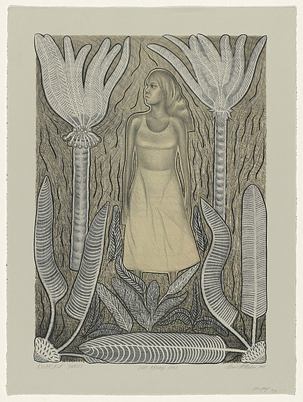 Artist: b'McMahon, Marie.' | Title: b'Kulalaga yinkiti look around for food' | Date: 1988 | Technique: b'lithograph, printed in colour, from two stones' | Copyright: b'\xc2\xa9 Marie McMahon. Licensed by VISCOPY, Australia' Artist: b'McMahon, Marie.' | Title: b'Kulalaga yinkiti look around for food' | Date: 1988 | Technique: b'lithograph, printed in colour, from two stones' | Copyright: b'\xc2\xa9 Marie McMahon. Licensed by VISCOPY, Australia'