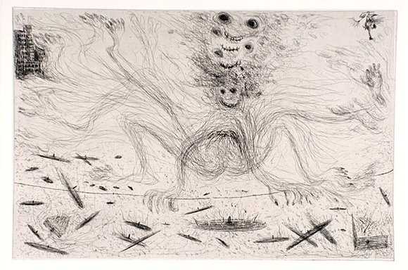 Artist: b'COLEING, Tony' | Title: b'Rapping on a tightrope.' | Date: 1986 | Technique: b'etching, printed in black ink, from one copper plate'