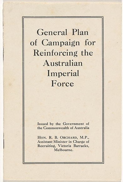 Artist: b'Lindsay, Norman.' | Title: b'General plan of campaign for reinforcing the Australian Imperial Force: a folder/album containing [18]pp., incl. [16] pocket' | Technique: b'lithograph'