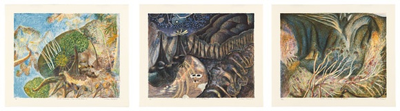 Artist: b'Robinson, William.' | Title: b'Creation landscape - Man and the Spheres I-3.' | Date: 1991, September, October, November | Technique: b'lithographs, printed in colour, from multiple stones' Artist: b'Robinson, William.' | Title: b'Creation landscape - Man and the Spheres I-3.' | Date: 1991, September, October, November | Technique: b'lithographs, printed in colour, from multiple stones'