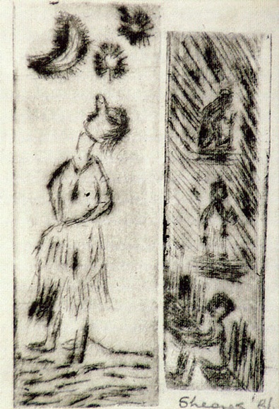 Artist: b'Shearer, Mitzi.' | Title: b'not titled [two small pictures on one sheet]' | Date: 1981 | Technique: b'etching, printed in black ink with plate-tone, from two  plates'