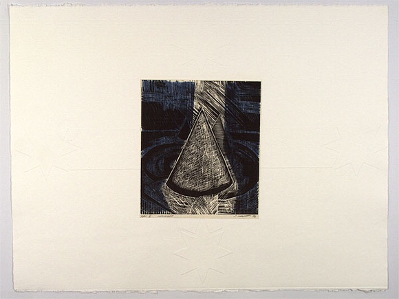 Artist: b'Marshall, Jennifer.' | Title: b'Moonlight' | Date: 1994 | Technique: b'woodcut printed in blue and black ink, from two blocks; embossing' Artist: b'Marshall, Jennifer.' | Title: b'Moonlight' | Date: 1994 | Technique: b'woodcut printed in blue and black ink, from two blocks; embossing'