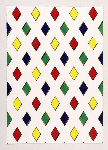 Artist: b'Poliness, Kerrie.' | Title: b'Pattern of diamonds.' | Date: 1992 | Technique: b'screenprint, printed in colour, from three stencils' Artist: b'Poliness, Kerrie.' | Title: b'Pattern of diamonds.' | Date: 1992 | Technique: b'screenprint, printed in colour, from three stencils'
