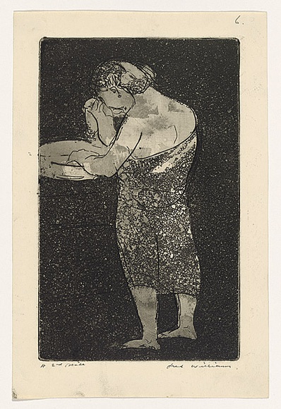 Artist: b'WILLIAMS, Fred' | Title: b'Washing' | Date: 1955-56 | Technique: b'etching, aquatint, engraving, rough biting, printed in black ink, from one copper plate' | Copyright: b'\xc2\xa9 Fred Williams Estate' Artist: b'WILLIAMS, Fred' | Title: b'Washing' | Date: 1955-56 | Technique: b'etching, aquatint, engraving, rough biting, printed in black ink, from one copper plate' | Copyright: b'\xc2\xa9 Fred Williams Estate'