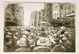 Artist: Ragless, Max. | Title: Watching for the pageant | Date: 1933 | Technique: drypoint, printed in brown ink, from one plate | Copyright: © Max Ragless