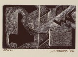 Artist: b'Marshall, Jennifer.' | Title: b'not titled [geomteric lines and shapes]' | Date: 1994 | Technique: b'linocut, printed in blue ink, from one block'