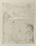 Artist: BOYD, Arthur | Title: Bert Hinkler; his wife and lion and letter. | Date: (1968-69) | Technique: etching, printed in black ink, from one plate | Copyright: Reproduced with permission of Bundanon Trust