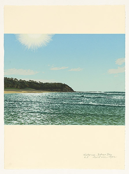 Artist: b'Rose, David.' | Title: b'Winter sun, Bateau Bay' | Date: 1982 | Technique: b'screenprint, printed in colour, from multiple stencils'