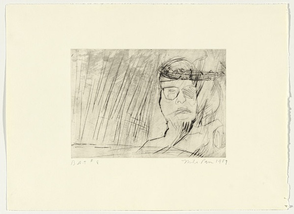 Artist: b'PARR, Mike' | Title: b'Gun into vanishing point 8' | Date: 1988-89 | Technique: b'drypoint and foul biting, printed in black ink, from one copper plate' Artist: b'PARR, Mike' | Title: b'Gun into vanishing point 8' | Date: 1988-89 | Technique: b'drypoint and foul biting, printed in black ink, from one copper plate'