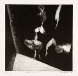 Artist: BALDESSIN, George | Title: Figure in enclosure. | Date: 1964 | Technique: etching, aquatint and burnishing, printed in black ink, from one plate