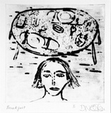 Artist: Walker, Deborah. | Title: Breakfast [2]. | Date: 1985 | Technique: drypoint, printed in black ink with plate-tone, from one plate | Copyright: © Deborah Walker. Licensed by VISCOPY, Australia