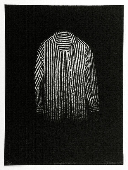 Artist: b'Denton, Chris' | Title: b'Self-Portrait 30.' | Date: 1988 | Technique: b'etching, printed in black ink, from one plate' | Copyright: b'Courtesy of the artist' Artist: b'Denton, Chris' | Title: b'Self-Portrait 30.' | Date: 1988 | Technique: b'etching, printed in black ink, from one plate' | Copyright: b'Courtesy of the artist'