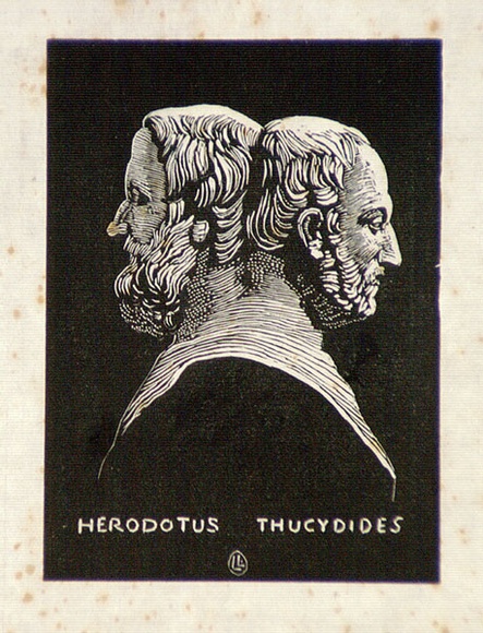 Artist: b'LINDSAY, Lionel' | Title: b'Herodotus, Thucydides' | Date: 1950 | Technique: b'wood-engraving, printed in black ink, from one block' | Copyright: b'Courtesy of the National Library of Australia' Artist: b'LINDSAY, Lionel' | Title: b'Herodotus, Thucydides' | Date: 1950 | Technique: b'wood-engraving, printed in black ink, from one block' | Copyright: b'Courtesy of the National Library of Australia'