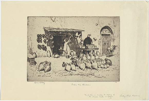 Artist: b'LINDSAY, Lionel' | Title: bPotter's shop, Kairouan | Date: 1929 | Technique: b'etching and foul biting, printed in black ink, from one plate' | Copyright: b'Courtesy of the National Library of Australia' Artist: b'LINDSAY, Lionel' | Title: bPotter's shop, Kairouan | Date: 1929 | Technique: b'etching and foul biting, printed in black ink, from one plate' | Copyright: b'Courtesy of the National Library of Australia'