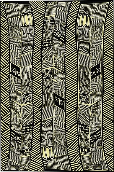 Artist: b'Kantilla, Osmond.' | Title: b'Wrapping paper: Pumpuni' | Date: 1986 | Technique: b'screenprint, printed in colour, from three stencils' Artist: b'Kantilla, Osmond.' | Title: b'Wrapping paper: Pumpuni' | Date: 1986 | Technique: b'screenprint, printed in colour, from three stencils'
