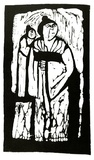 Artist: b'LAWTON, Tina' | Title: b'(Two women)' | Date: c.1963 | Technique: b'linocut, printed in black ink, from one block'