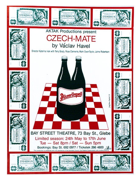 Artist: b'Stejskal, Josef Lada.' | Title: b'Aktak Productions present Czech-Mate by Vaclav Havel ... Bay Street Theatre ... Glebe' | Date: 1989 | Technique: b'offset-lithograph' Artist: b'Stejskal, Josef Lada.' | Title: b'Aktak Productions present Czech-Mate by Vaclav Havel ... Bay Street Theatre ... Glebe' | Date: 1989 | Technique: b'offset-lithograph'