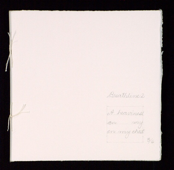 Artist: b'Brennan, Anne.' | Title: b'Breathline 2. A book of text with a card cover in a card portfolio box.' | Date: 1996 | Technique: b'letterpress and embossing printed in brown' Artist: b'Brennan, Anne.' | Title: b'Breathline 2. A book of text with a card cover in a card portfolio box.' | Date: 1996 | Technique: b'letterpress and embossing printed in brown'