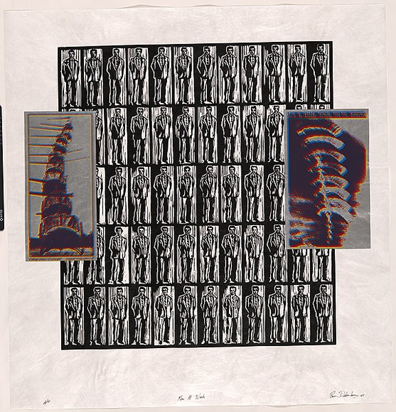 Artist: b'Debenham, Pam.' | Title: b'Men at work.' | Date: 1987 | Technique: b'screenprint, printed in colour, from multiple stencils' Artist: b'Debenham, Pam.' | Title: b'Men at work.' | Date: 1987 | Technique: b'screenprint, printed in colour, from multiple stencils'