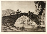 Artist: LINDSAY, Lionel | Title: A bridge, Estremadura | Date: 1926 | Technique: drypoint, printed in brown ink with plate-tone, from one plate | Copyright: Courtesy of the National Library of Australia