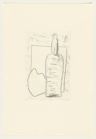 Title: b'Bottle and shell' | Date: 1984 | Technique: b'drypoint, printed in black ink, from one perspex plate'